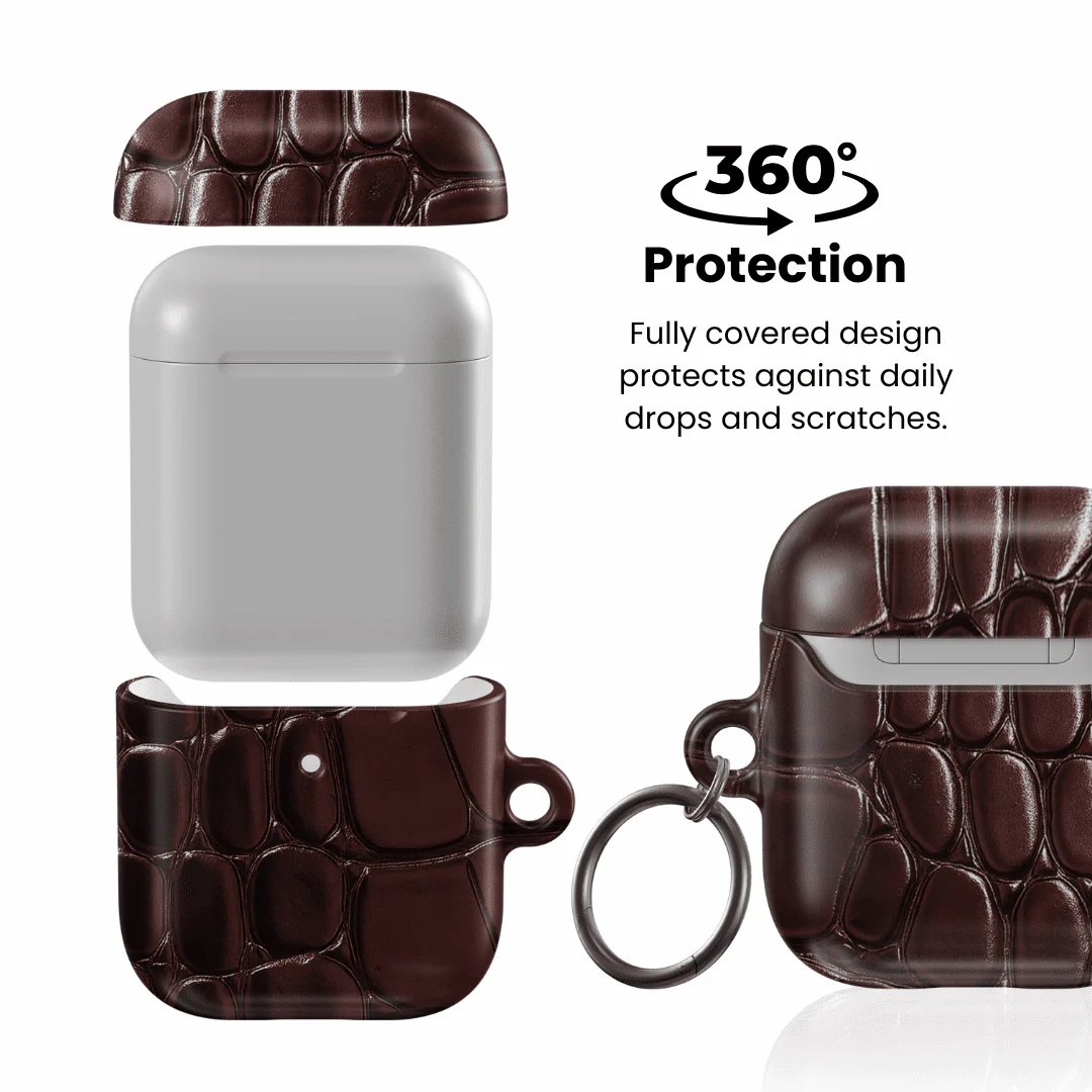 Oxblood Croc AirPod Case - Image 2